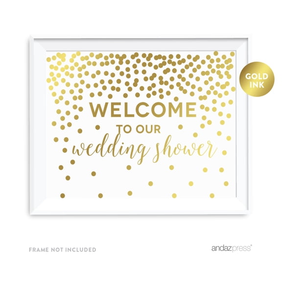 Metallic Gold Confetti Polka Dots 8.5x11-inch Party Sign, Welcome to our Wedding Shower, Unframed