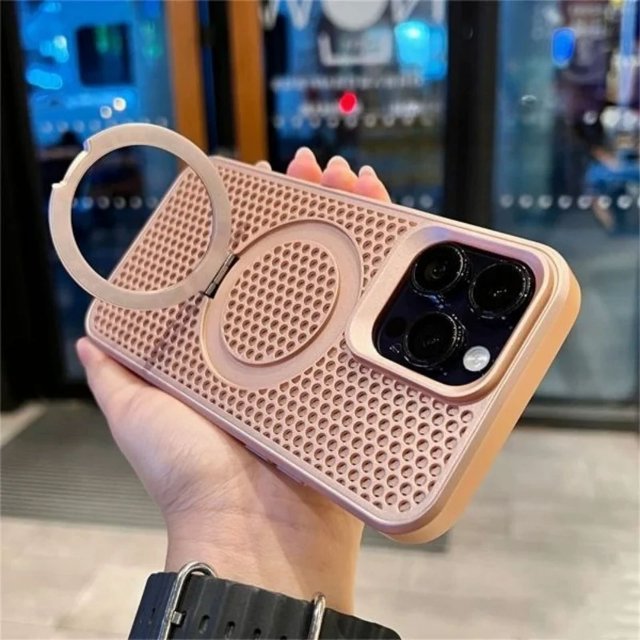 Honeycomb Heat Dissipation Case For iPhone 14 15 16 Pro Max 16 Plus Magsafe Ring Holder Cover For iPhone 13 Pro 12 11 Hard Shell Pink For iPhone 13