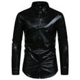 thumbnail image 2 of Men's Sequin Dress Shirt with Lapel Long Sleeve Button Down Bright Face T Shirt Black S, 2 of 6