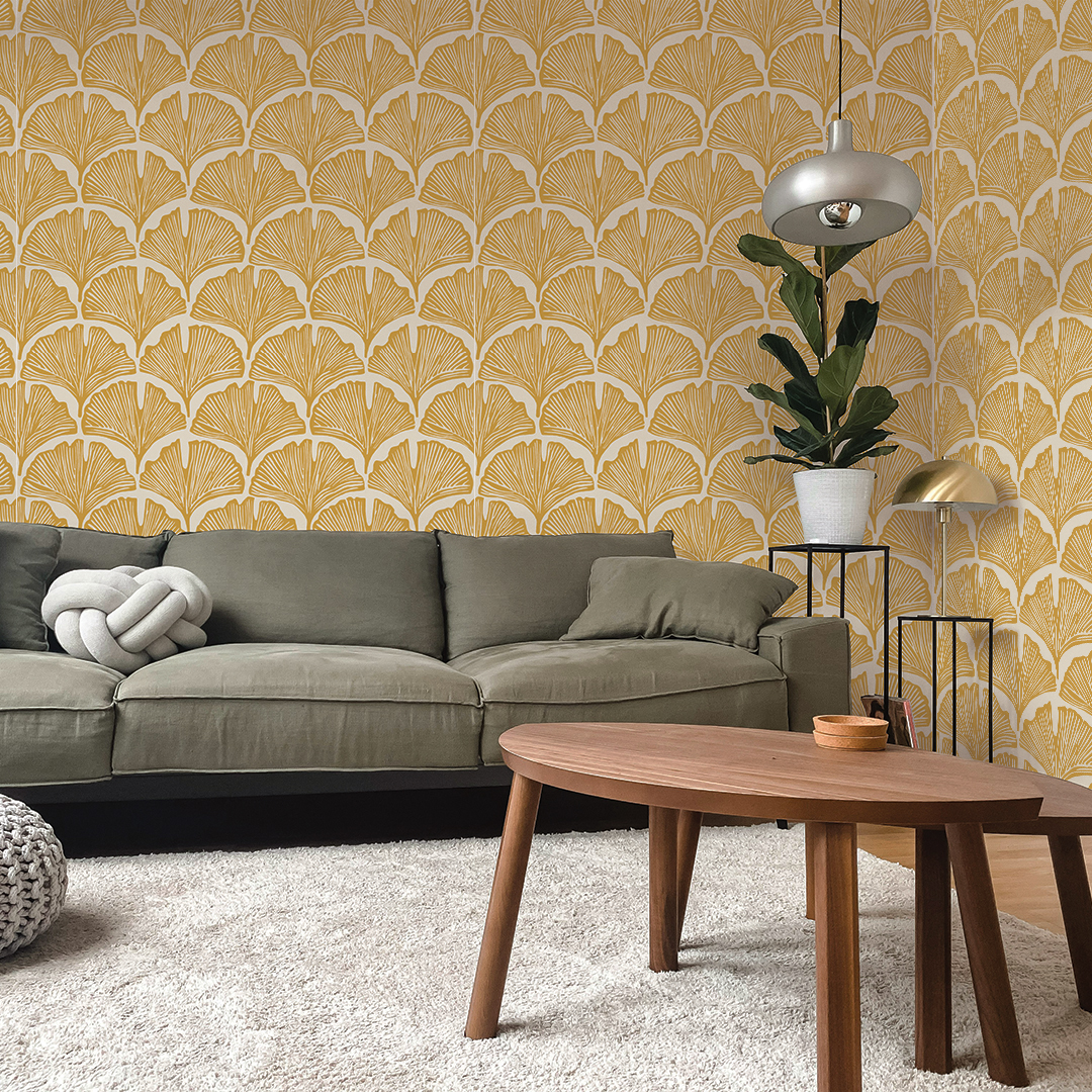 Tempaper x Novogratz Feather Palm Yellow Peel and Stick Wallpaper Yellow, 20.5" x 9'