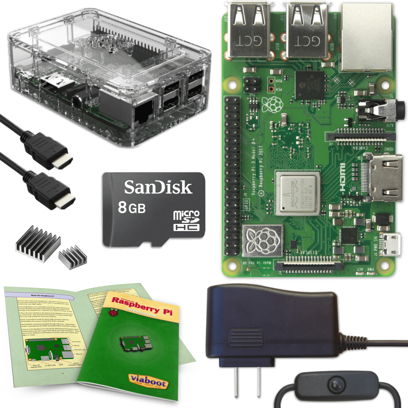 Viaboot Raspberry Pi 3 B+ Complete Kit with Premium Clear Case 