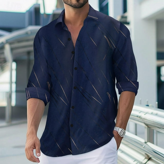 Blusa y camisa de manga larga con cuello vuelto para hombre, cárdigan liso a la moda con cuello vuelto, blusa de poliéster con botones para hombre
