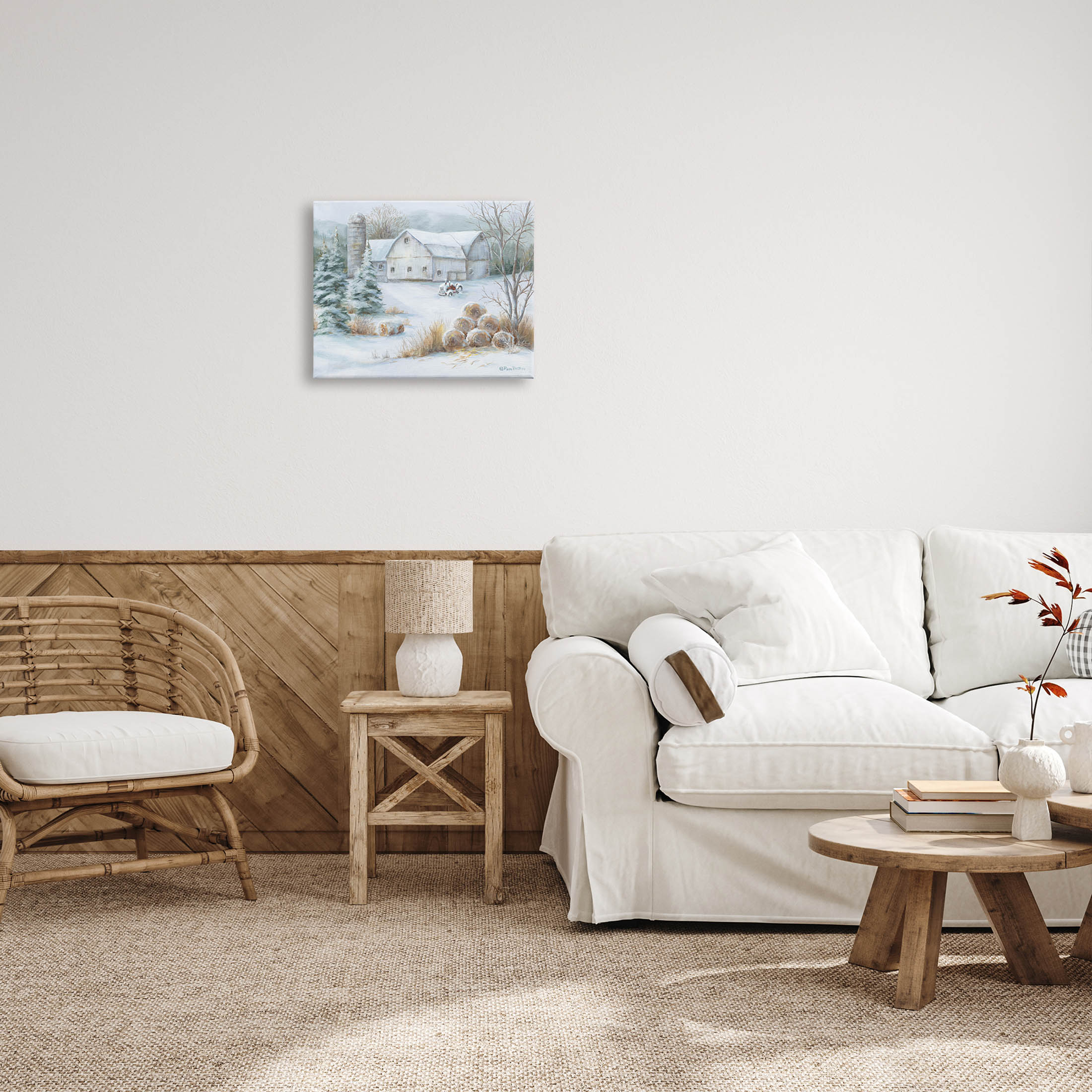 Niveous Country Barn Snow Scene Landscape Painting Gallery Wrapped Canvas Print Wall Art