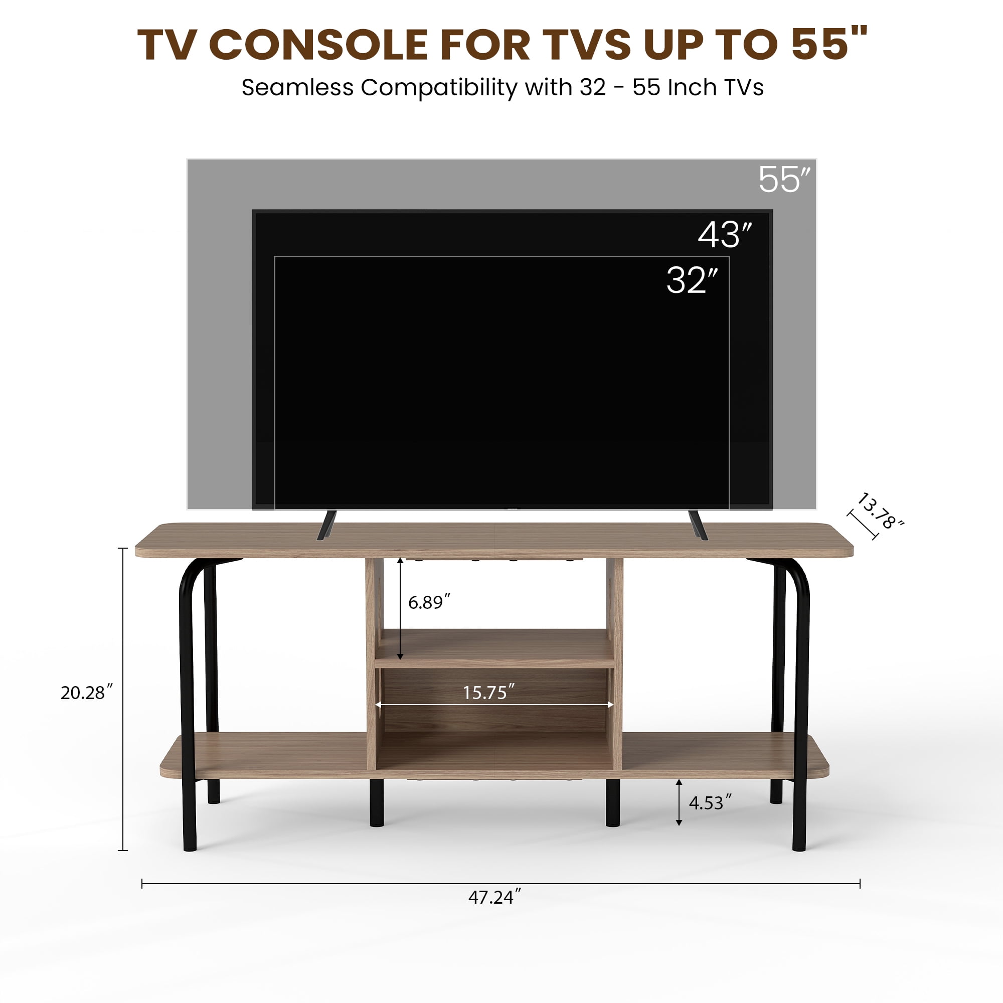 Manora  TV Stand for 55 inch, Modern Entertainment Center 3-Tier TV Console Table with Open Shelf for Living Room,Natural Color