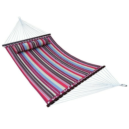 2 Person Hammock Chair Hammock Quilted Fabric with Pillow Double Size Spreader Bar Heavy Duty Stylish for Outdoor Garden Patio, 2 Person 450 lbs Capacity ()