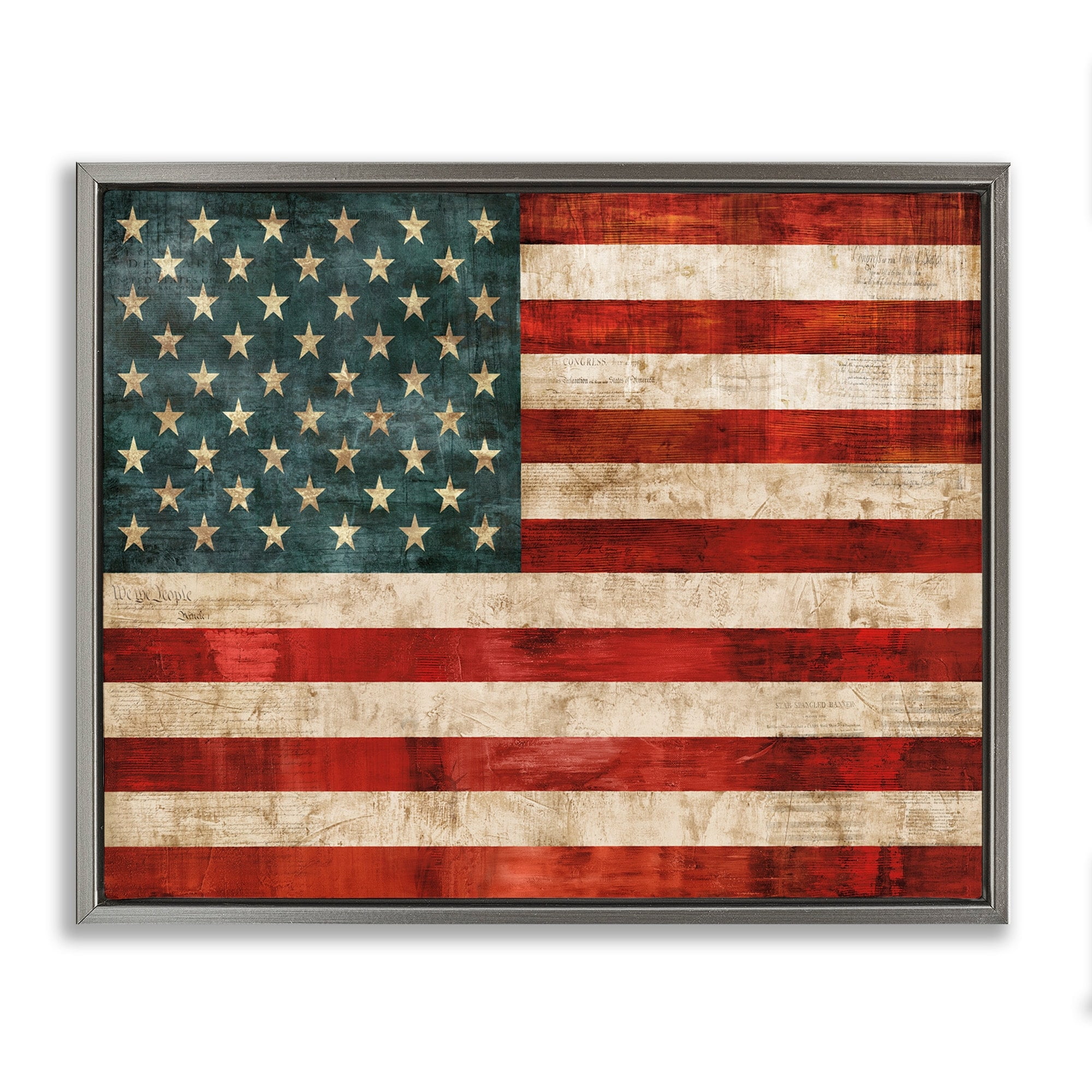 Stupell Industries US American Flag Wood Textured Design Luster Gray Framed Floating Canvas Wall Art, 24x30, by Luke Wilson