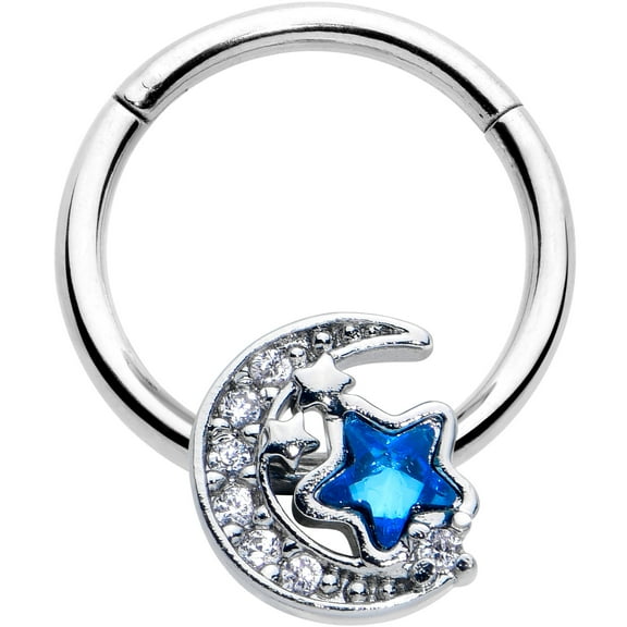 Body Candy 16G Steel Hinged Segment Ring Seamless Cartilage Nipple Ring Starry Night Sky Nose Hoop 3/8"