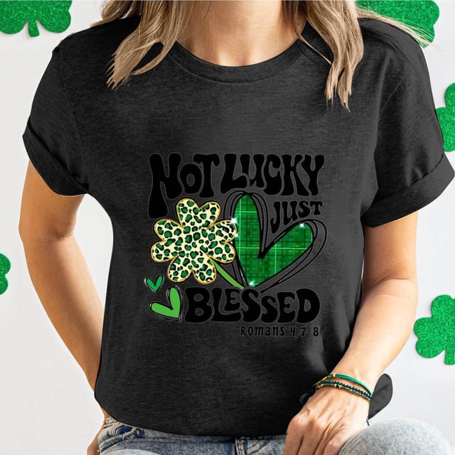 Qiopertar Haut à Manches Courtes Col Rond Imprimé Graphique pour la Saint-Patrick pour Femmes Grandes Économies de Vacances! Offres de la Semaine Liquidation