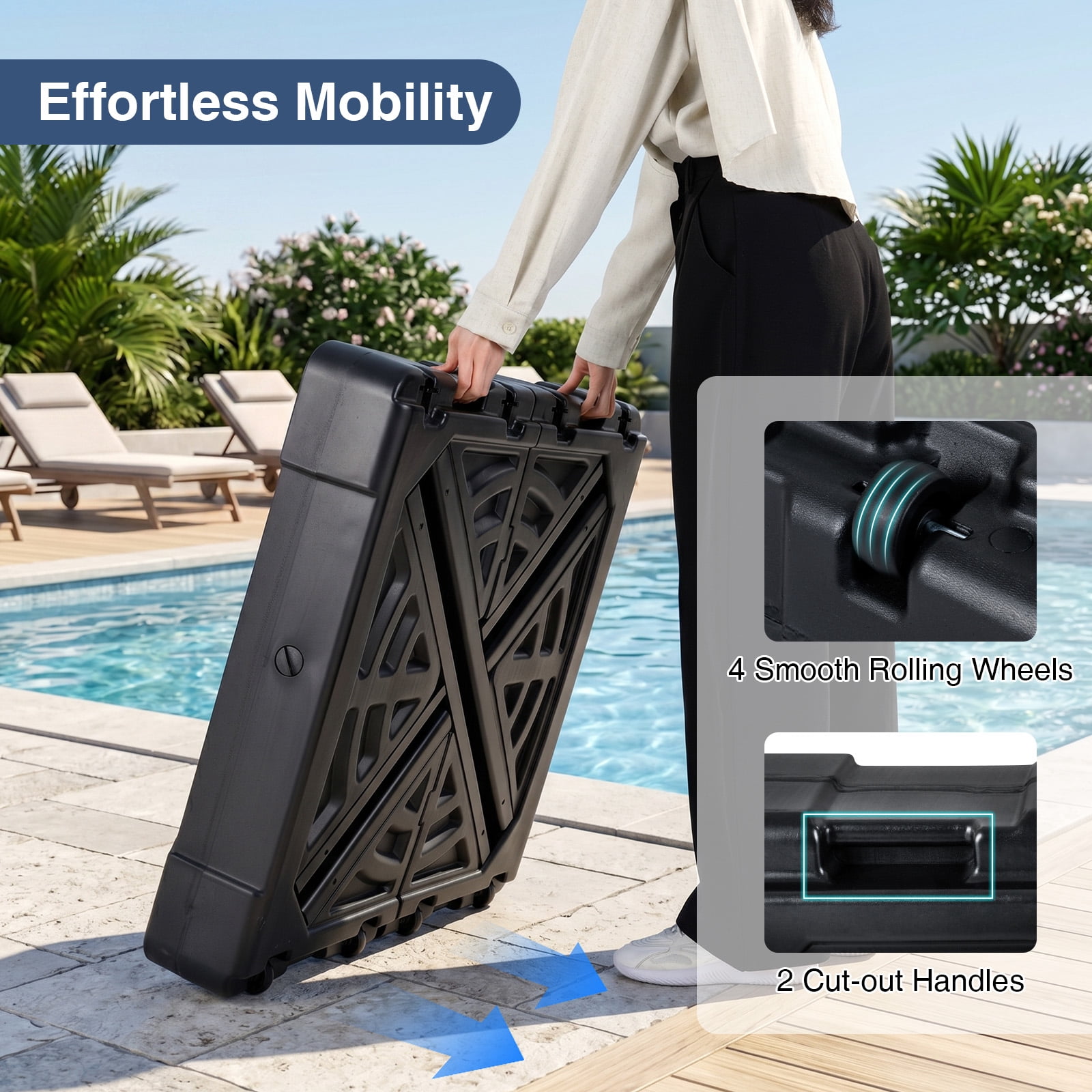 Costway Cantilever Patio Umbrella Base with 4 Wheels,348 LBS Water & Sand Fillable Stand