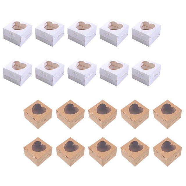 20 cajas para panadería, embalaje de alimentos, para pasteles, mini muffins, galletas, con ventana, embalaje en forma de corazón.