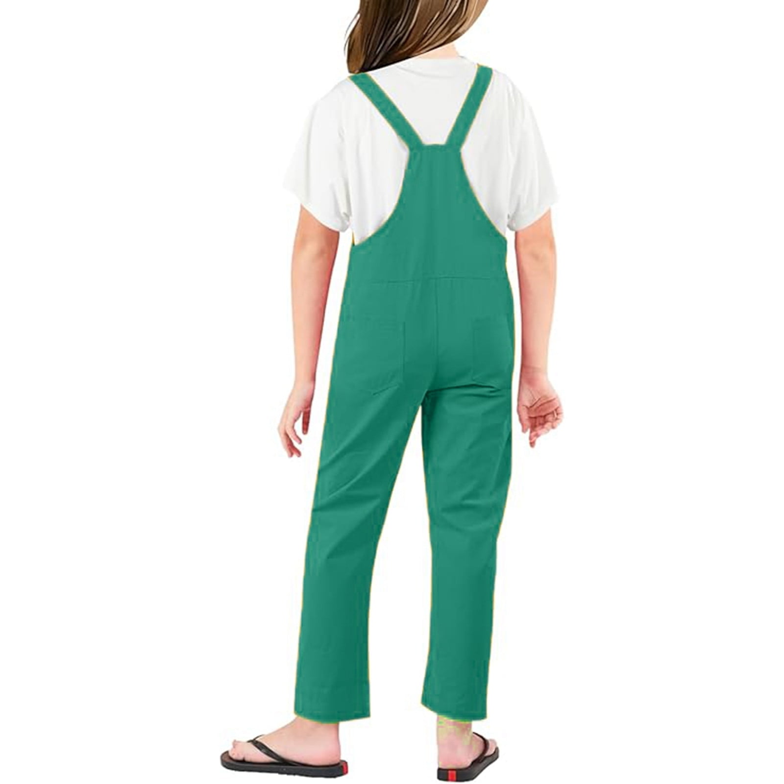 Kids Girls Casual Jumpsuits Green Overalls Adjustable Jumpsuits One Piece Outfits Girls Clothing Size 7-8 Years