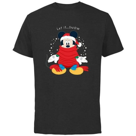 Disney Mickey Mouse Christmas Santa Hat & Scarf Let it Snow - Short Sleeve Cotton T-Shirt for Adults - Customized-Black