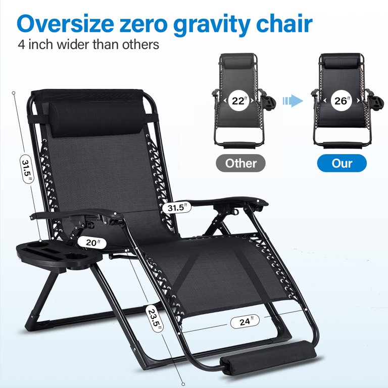 Zero Gravity Chair Oversized with Foot Rest Cushion, Support