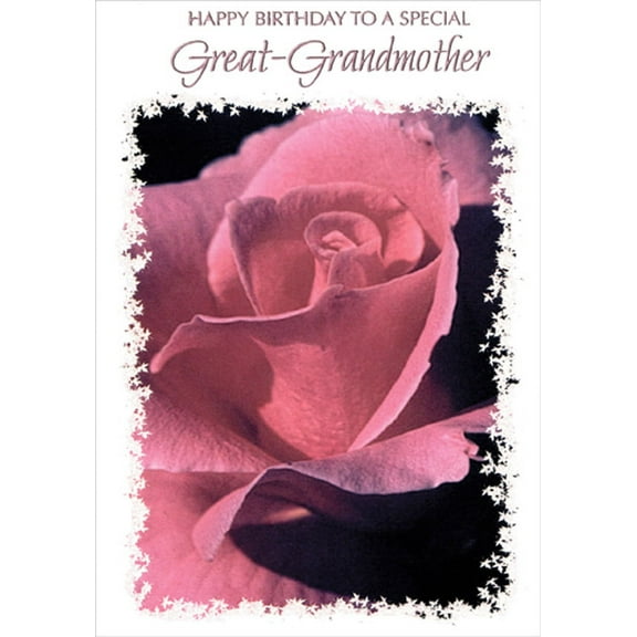 Designer Greetings Closeup of Pink Rose with Glitter Star Border Birthday Card for Great-Grandmother