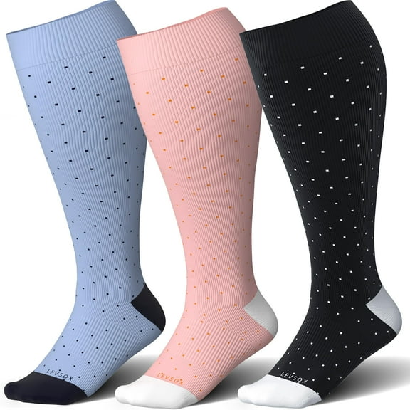 3 Pairs Compression Socks, Plus Size Compression Socks for Women Men Wide Calf, Support Stockings for Running