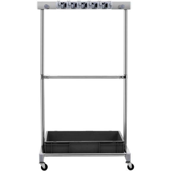 10-Slot Rolling Tool Tower Organizer | Metal Stand with Hooks for Rakes, Brooms & Long-Handled Yard Tools | Garage & Shed Storage Solution