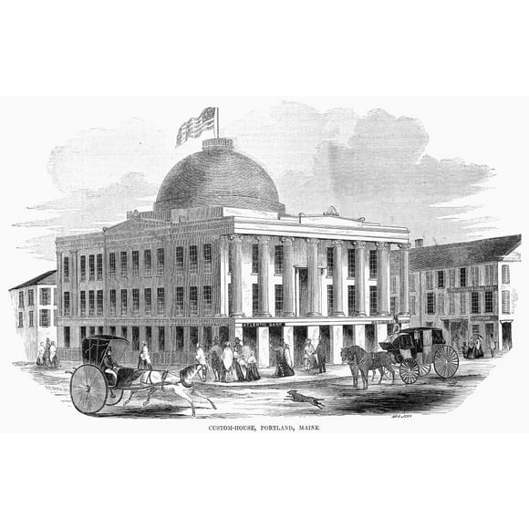 Maine: Portland, 1853. /Nthe Custom House At Portland, Maine. Wood Engraving, American, 1853. Poster Print by  (18 x 24)