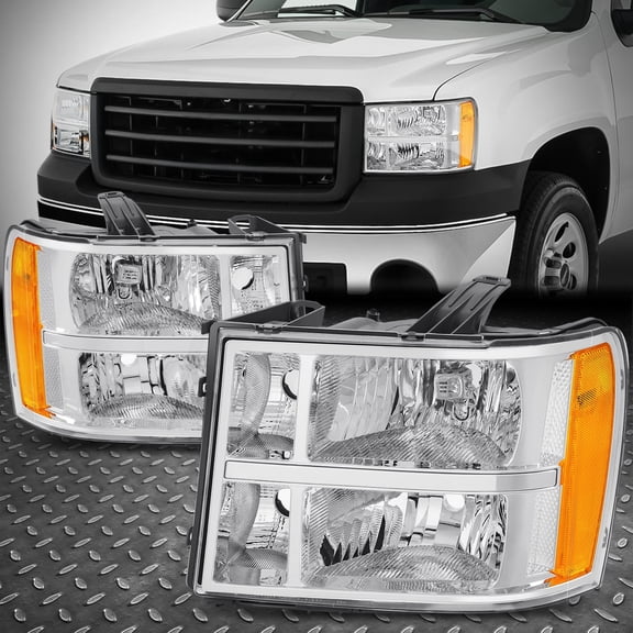 NUVISION for 07-14 GMC Sierra 1500 2500/3500HD Chrome Housing Amber Corner Headlights
