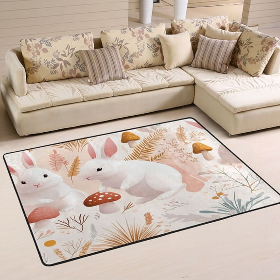 Bunny Wonderland Soft Polyester Area Rug 36''x24'', Non Slip, Memory Foam, Water Absorbent