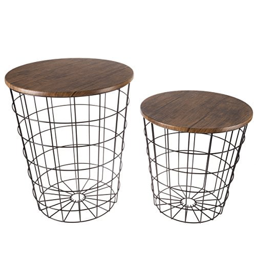 Wire Basket Table Wood Top