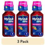 (3 pack) Vicks NyQuil Kids Allergy Liquid, Nighttime Allergy Medicine for Children, Berry, 8 fl oz