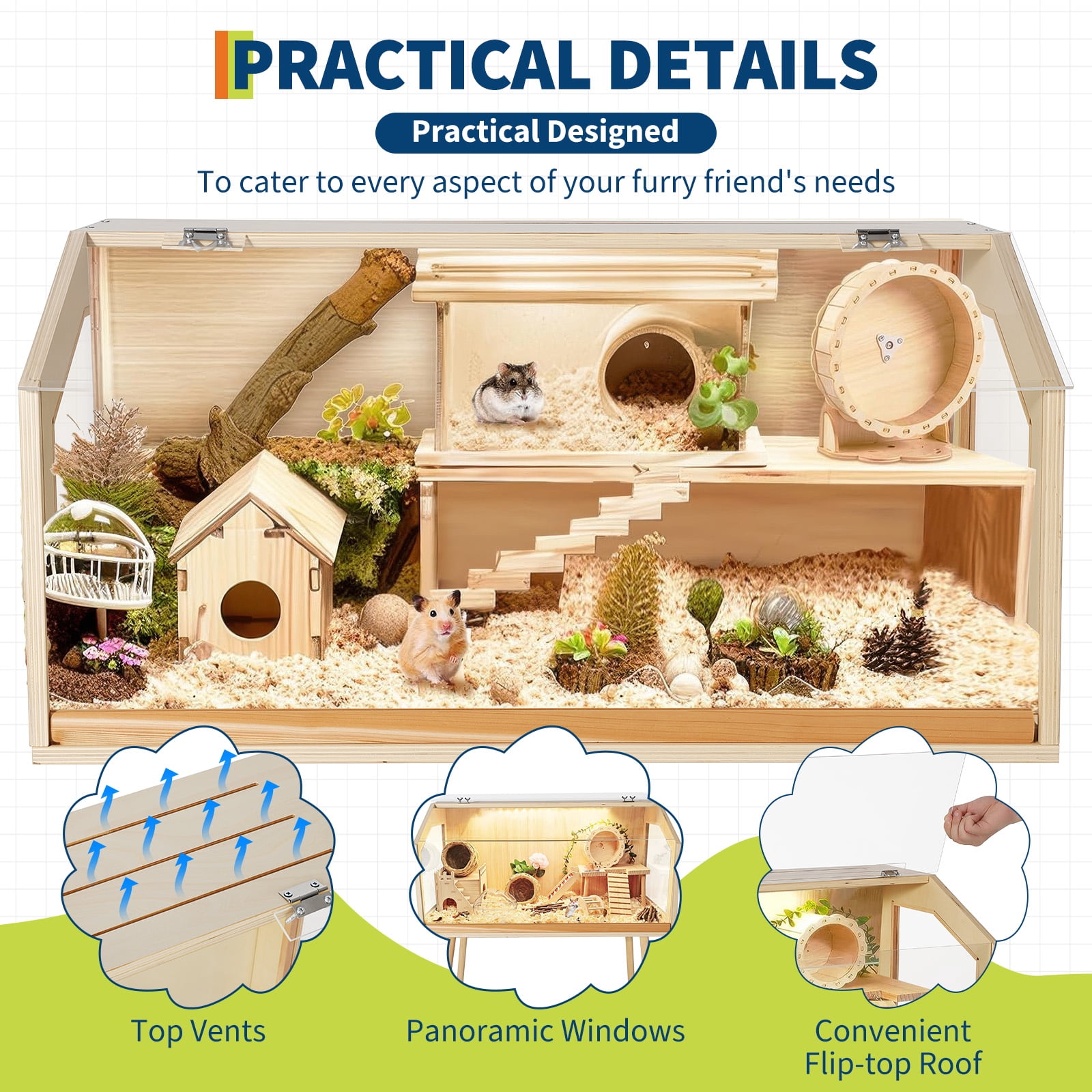 Babevy 40"x20"x47.5" Wood Hamster Cage, Indoor Guinea Pig Cage with Legs, Openable Top & Acrylic Window for Chinchillas Gerbils Hedgehogs