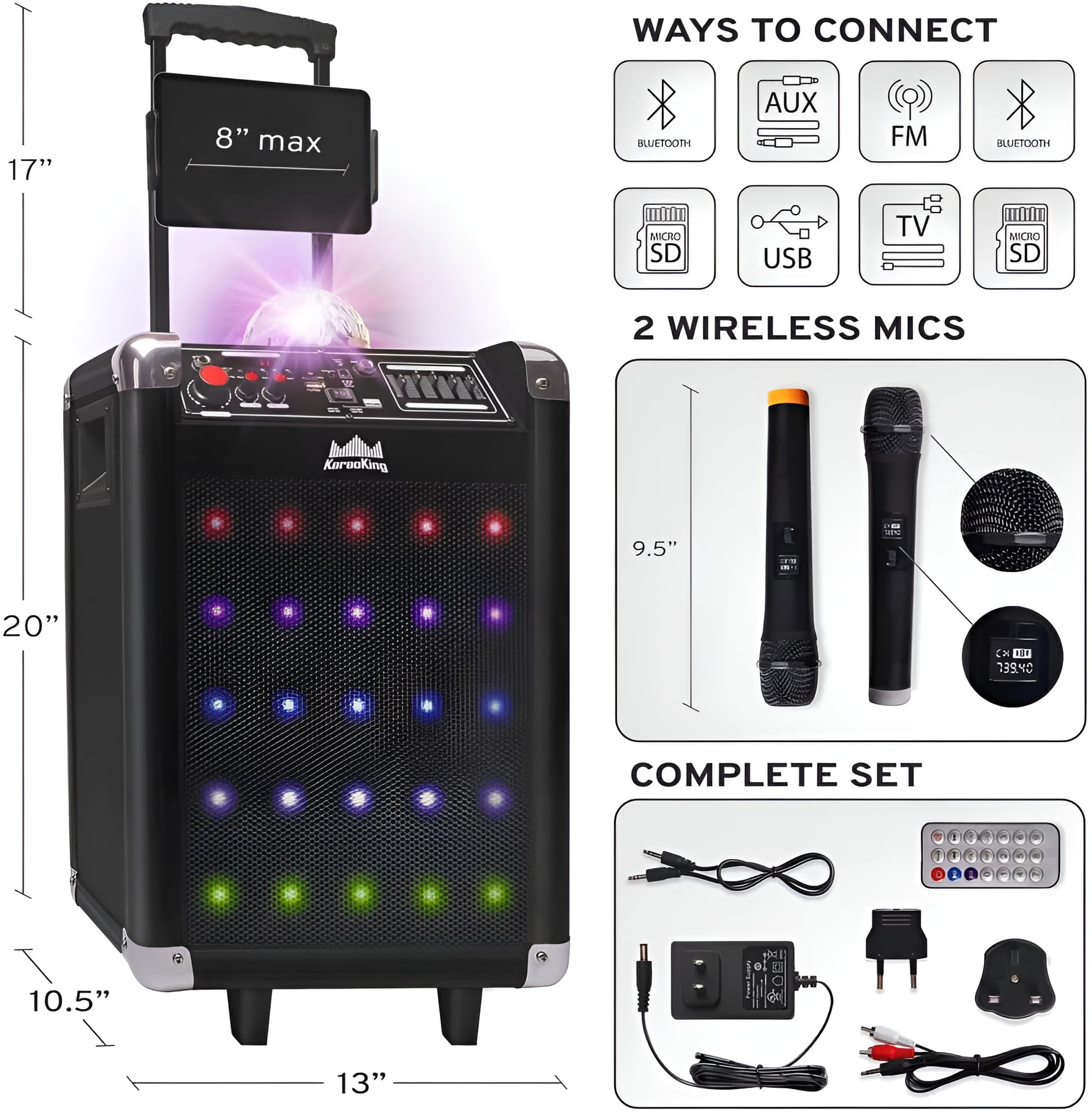 KaraoKing Karaoke Machine-Wireless Microphone Speaker with Disco Ball