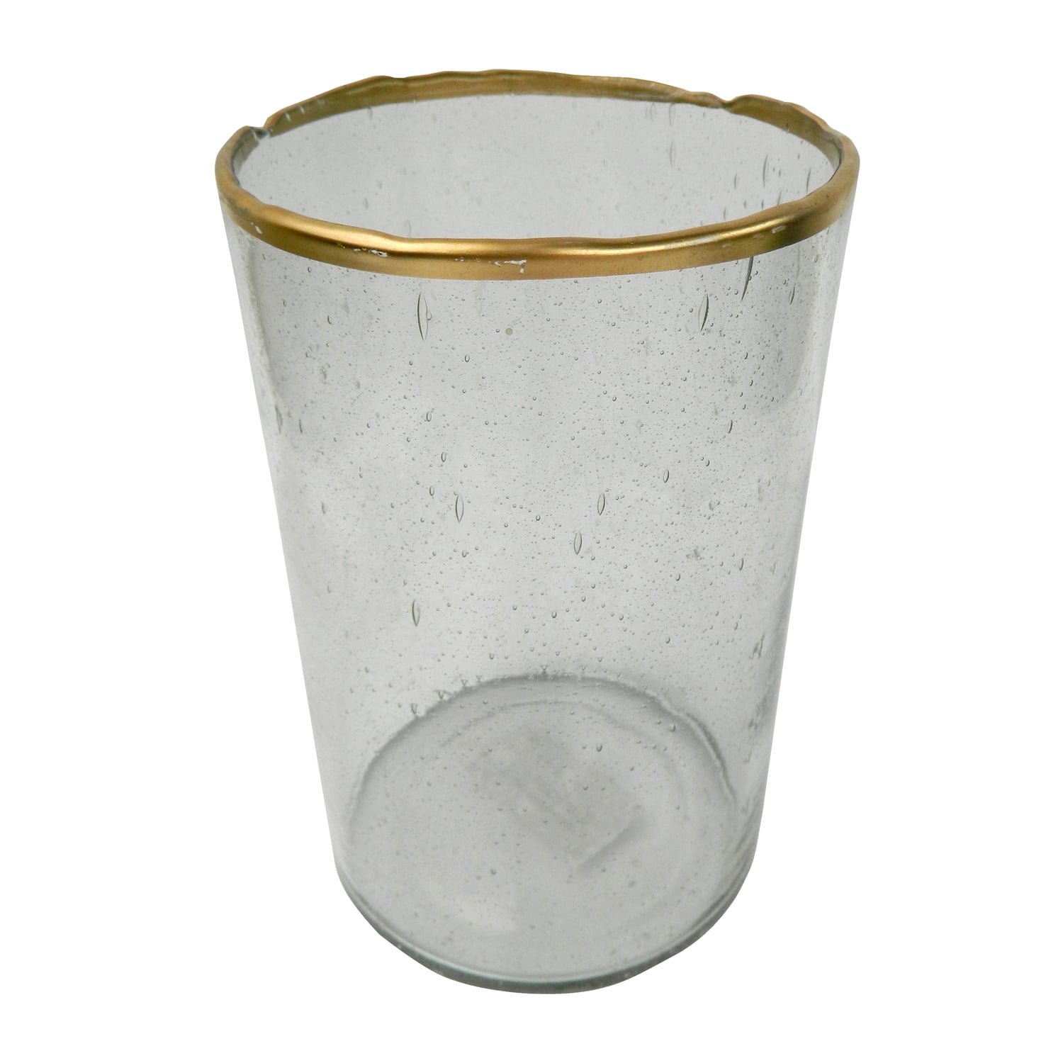 Bubble Glass with Metallic Rim Candle Holder 8" Clear, Gold Finish