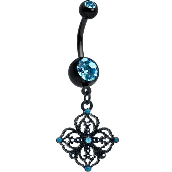 Body Candy Womens 14G 316L Surgical Steel Black Navel Ring Piercing Lacy Rhombus Dangle Belly Button Ring