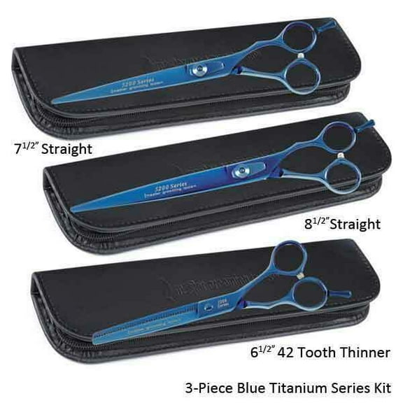 5200 Blue Titanium Series Grooming Shear Kits Professional Groomer Scissor Tools (3 Piece Kit)