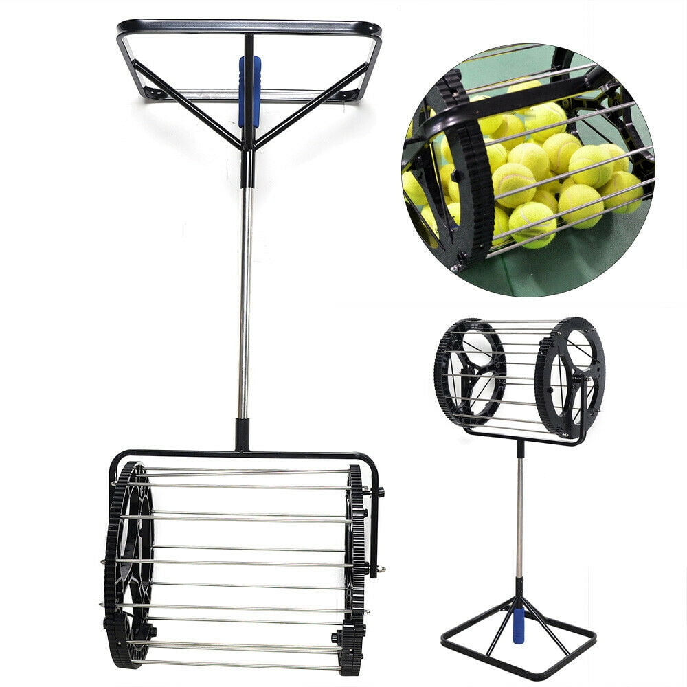 Automatic Large Capacity Stainless Steel Tennis Ball Hoppers, Black and Blue, 55 Count