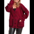 thumbnail image 1 of Cárdigan de Punto Grueso para Mujer, Larga, Cuello en V, Botones y Bolsillo, para Otoño e Invierno. Rojo XL, 1 of 10