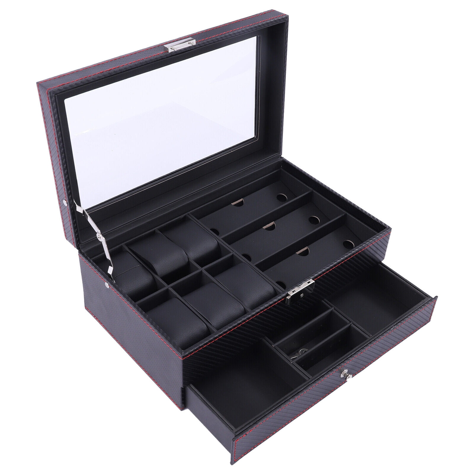 Gift Set 12 Slot Leather Watch Box with Valet Drawer & Matching 2