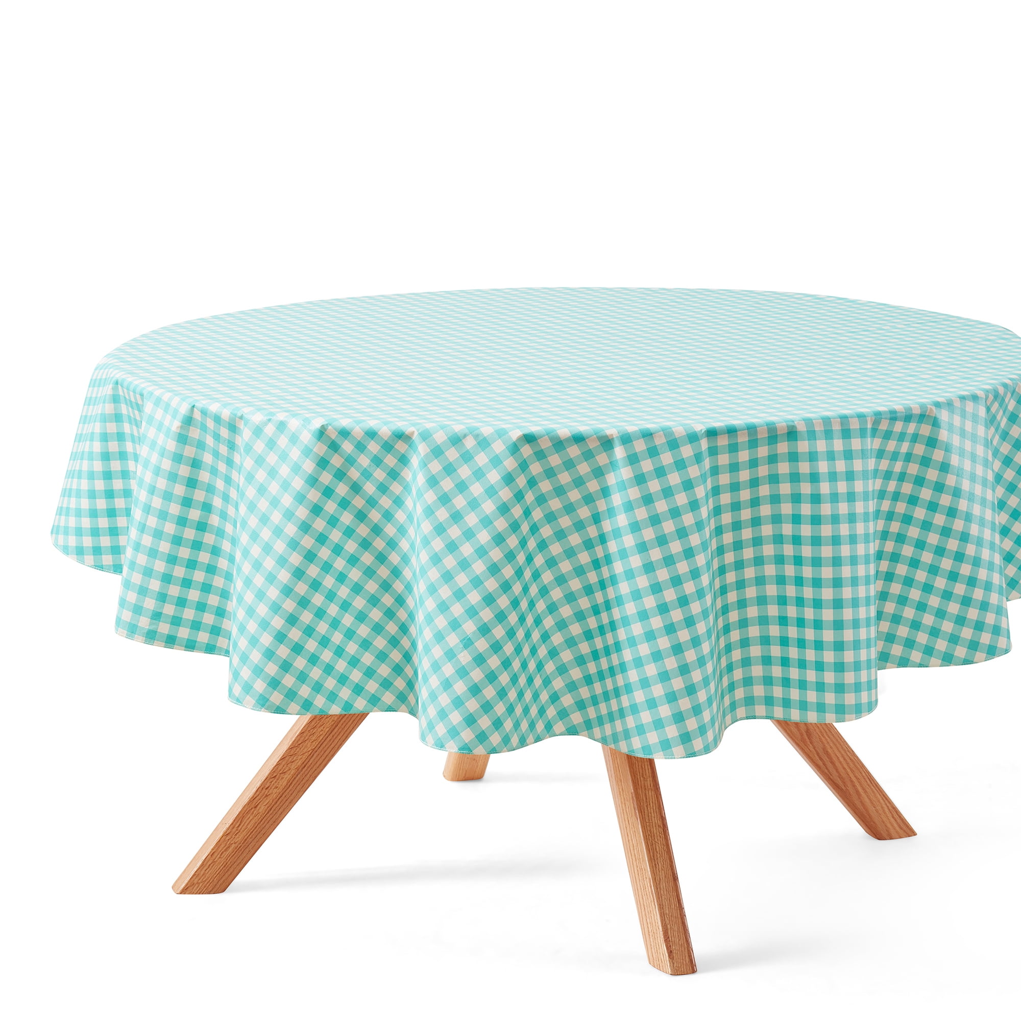 Mainstays Summer Fun Tablecloth, Table Decorations 70" Round - Green Checkered Gingham