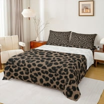 jejeloiu Leopard Cheetah Print Full Size Sheets,Jungle Animal Bed Sheets,Black Brown Sheet Sets For Kids,Luxury Bedroom Decor,4-Piece