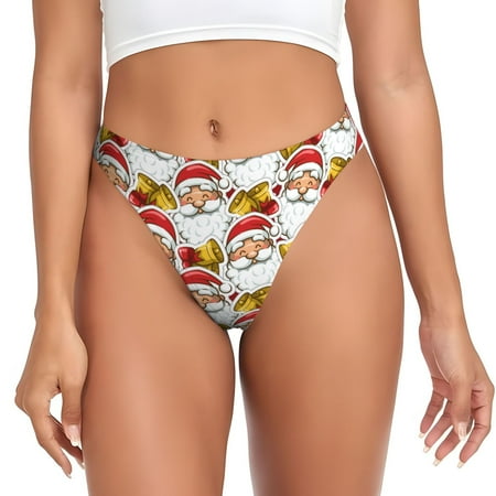 Qokaie Santa Claus bells Printed Women s Cotton Thong Underwear  Sexy Breathable Panties G-string-Medium