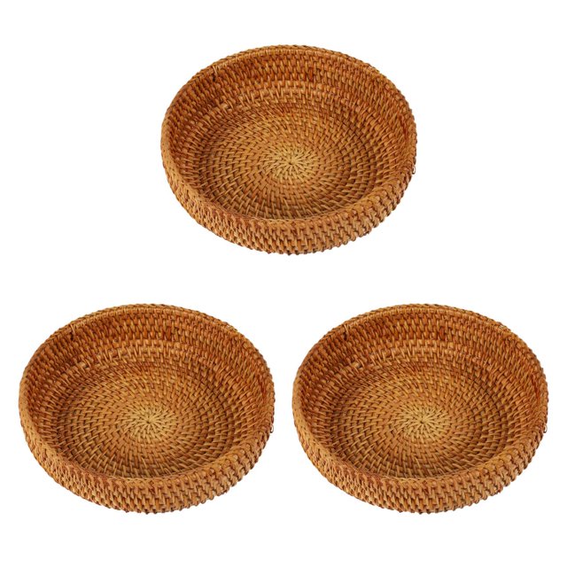 3X Cesta de Almacenamiento Redonda Hecha a Mano de Ratán de Otoño Que Teje Plato de Frutas Cesta de Pan de Ratán para Comida de Cocina Pan de Picnic Mini Contenedor Variado