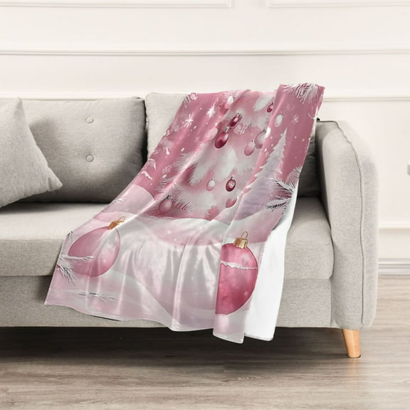 Pink Christmas Tree in Winter Throw Blanket 60" x 90" Soft and Warm Blankets for Couch Sofa and Bed
