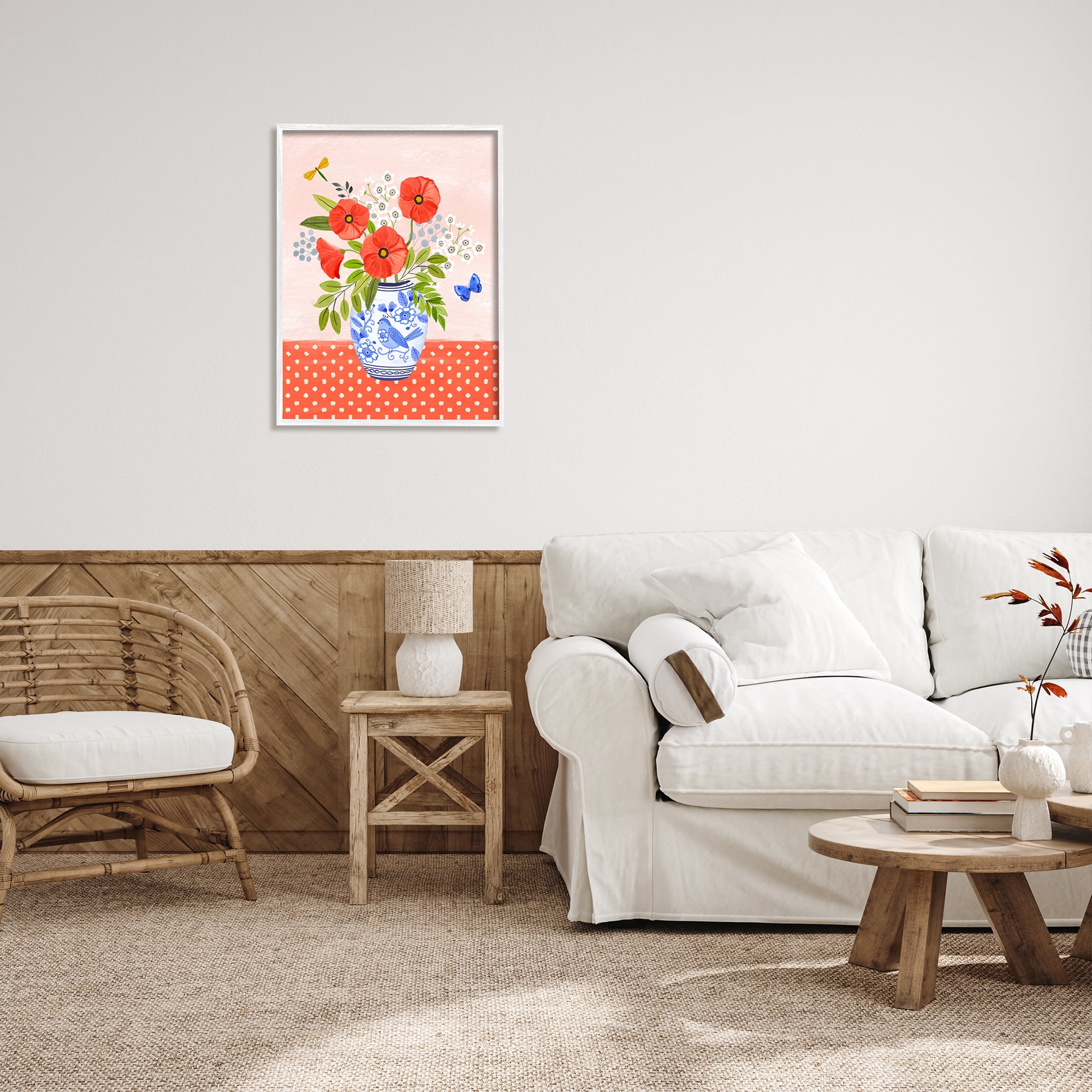 Stupell Industries Bright Bouquet on Polka Dots Botanical & Floral Painting White Framed Art Print Wall Art, 24 x 30