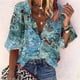 thumbnail image 2 of Gibobby Camisas Para Mujer Elegantes Camisas de verano Casual suelto largo Tops mujer manga con botones estampado blusa de mujer（Azul， L), 2 of 5