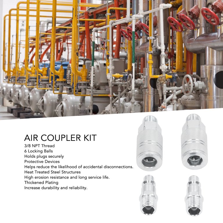 ZAWELIYO Air Coupler Plug Kit – 3/8in NPT High Flow Connectors For Air Tools, Heat Treated Steel, 4Pcs Set