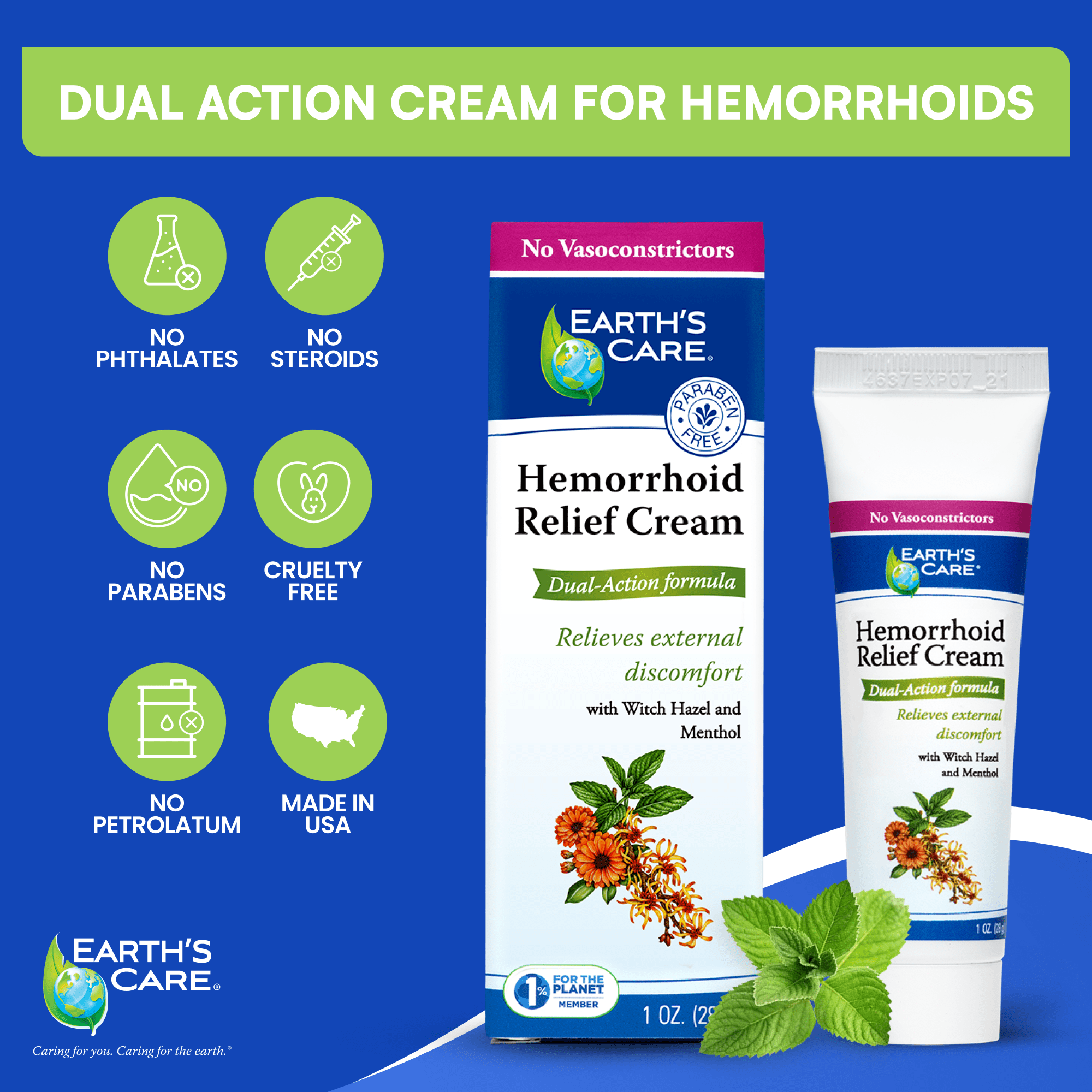Earth's Care Hemorrhoid Shrink Medication Cream with Witch Hazel