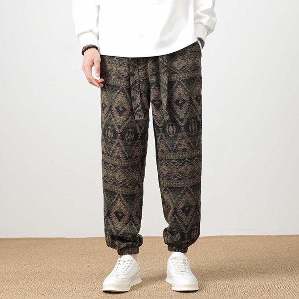 Puntoco Pantalones rectos con cintura elástica y bolsillos con cordón y estampado Zang-zang para hombre