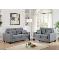 2pc Grey Sofa Set for Living Room - Polyfiber Tufted Loveseat & Couch