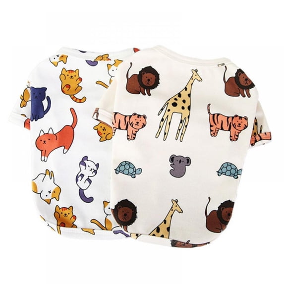 2 Pieces Animal Printed Puppy Dog Shirts Pet Shirt Soft Breathable Pet T-Shirt Printed Pet Clothing for Dogs and Cats