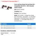 thumbnail image 2 of Front and Rear Brake Pad and Rotor Kit - Compatible with 2013 - 2016 Hyundai Santa Fe Sport 2014 2015, 2 of 2