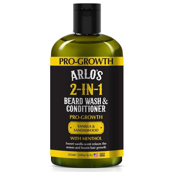 Arlo's Pro-Growth Lavado y acondicionador para barba 2 en 1 - Vainilla Sándalo con mentol 12 oz