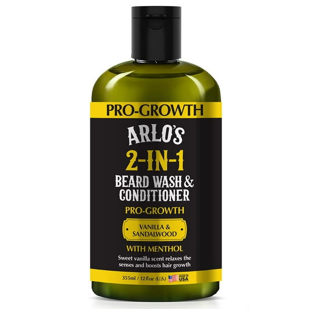 Arlo's Pro-Growth Lavado y acondicionador para barba 2 en 1 - Vainilla Sándalo con mentol 12 oz