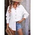 thumbnail image 2 of Womens Button Down Shirts Long Sleeve Oversized Boyfriend Blouses Collared Tops with Pockets White L, 2 of 6