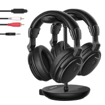 SIMOLIO Dual Wireless Headphones for TV Watching w/ 2.4G Transmitter & Charging Stand & Spare Battery, Dialog Clarifying, Tone & Balance Control, Clear Voice for Seniors, 100FT Range-SM829D2W (New)
